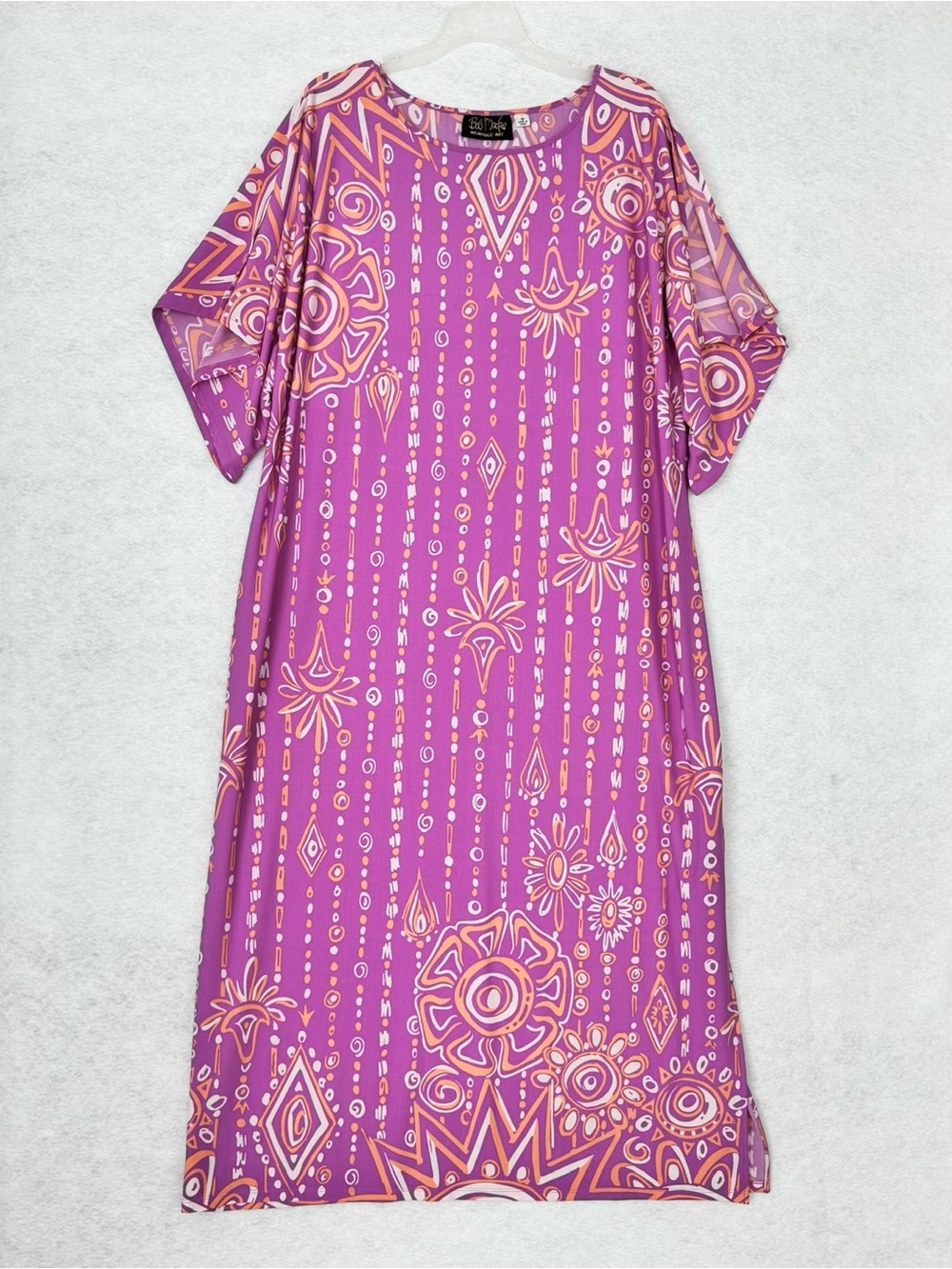Bob Mackie Wearable Art Dress 1X Purple Pink Maxi Kaftan Split Sleeve Stretch